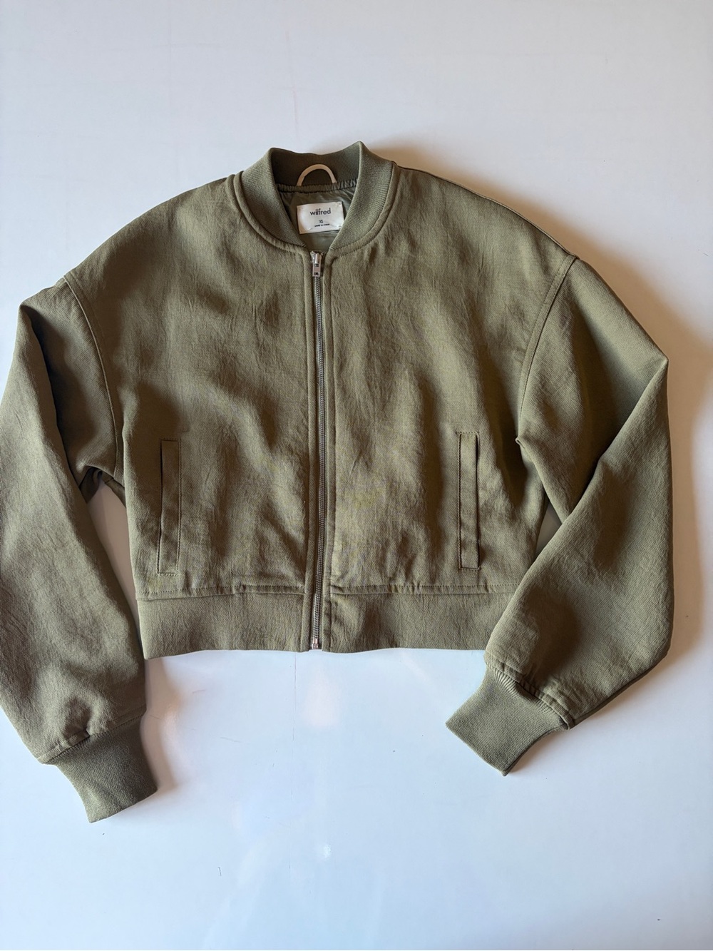 Wilfred khaki green bomber jacket zip up women’s size XS casual
